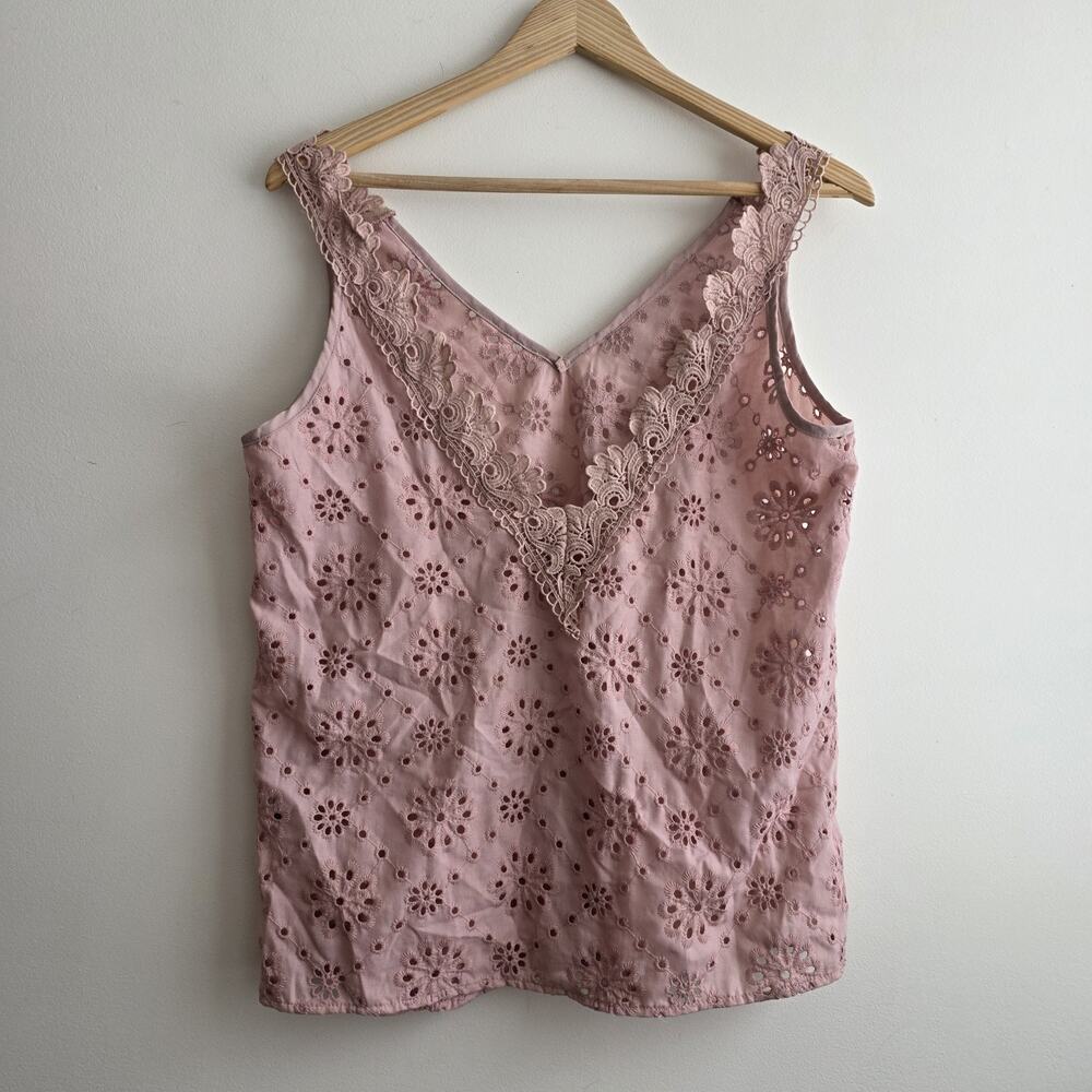 Eyelet Top Sleeveless V Neck Pink Lace Cottage Feminine Soft Girl Coquette Small